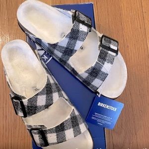 BIRKENSTOCK Arizona Shearling Plaid Sandal~EU Sz 38 (US W8/M6) New w/box